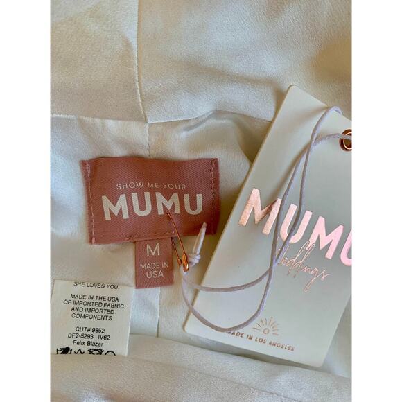 Show Me Your Mumu Felix Blazer in Ivory Luxe Satin Medium Button Front Boho - Picture 3 of 3